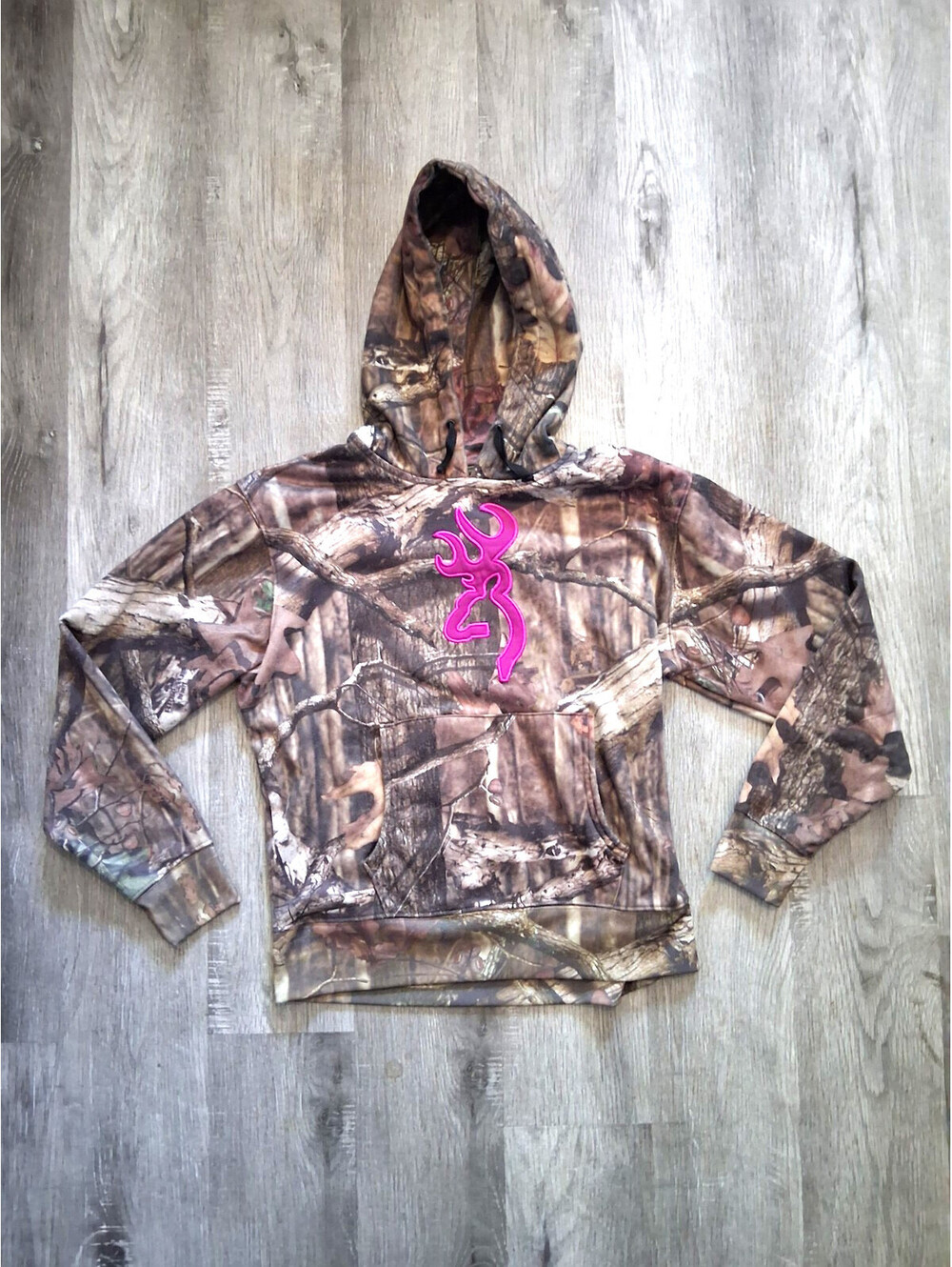 VTG Browning Woman's (m) Green/Brown Camo Long Sleeve Hoodie, Hooded Sweater